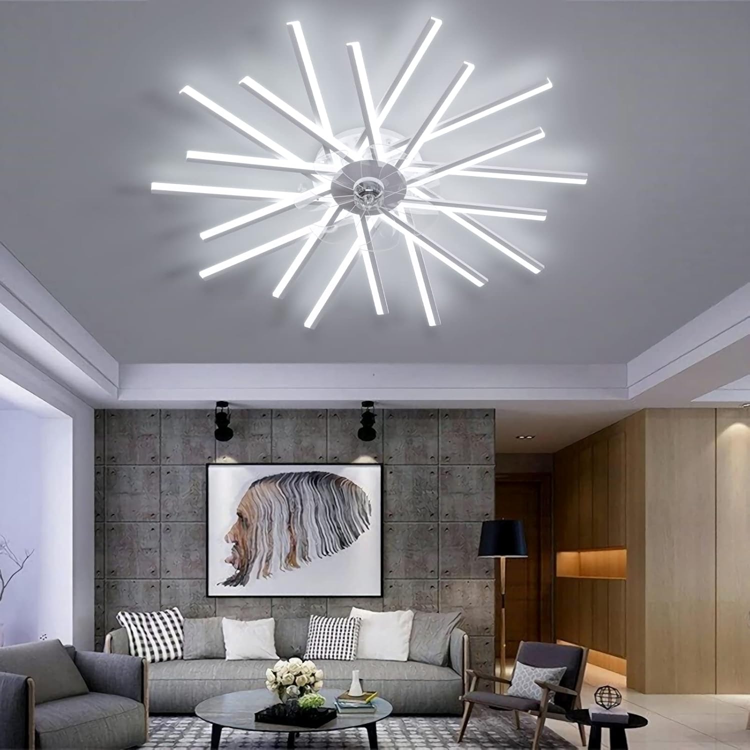 YUEGOO Ceiling Fans with Lamps,100Cm Large Ceiling Fan with Light and Remote Control Reversible Winter and Summer Function 6 Speed Fan Light Led Dimmable Ceiling Fan for Living Room Bedroom/White/C