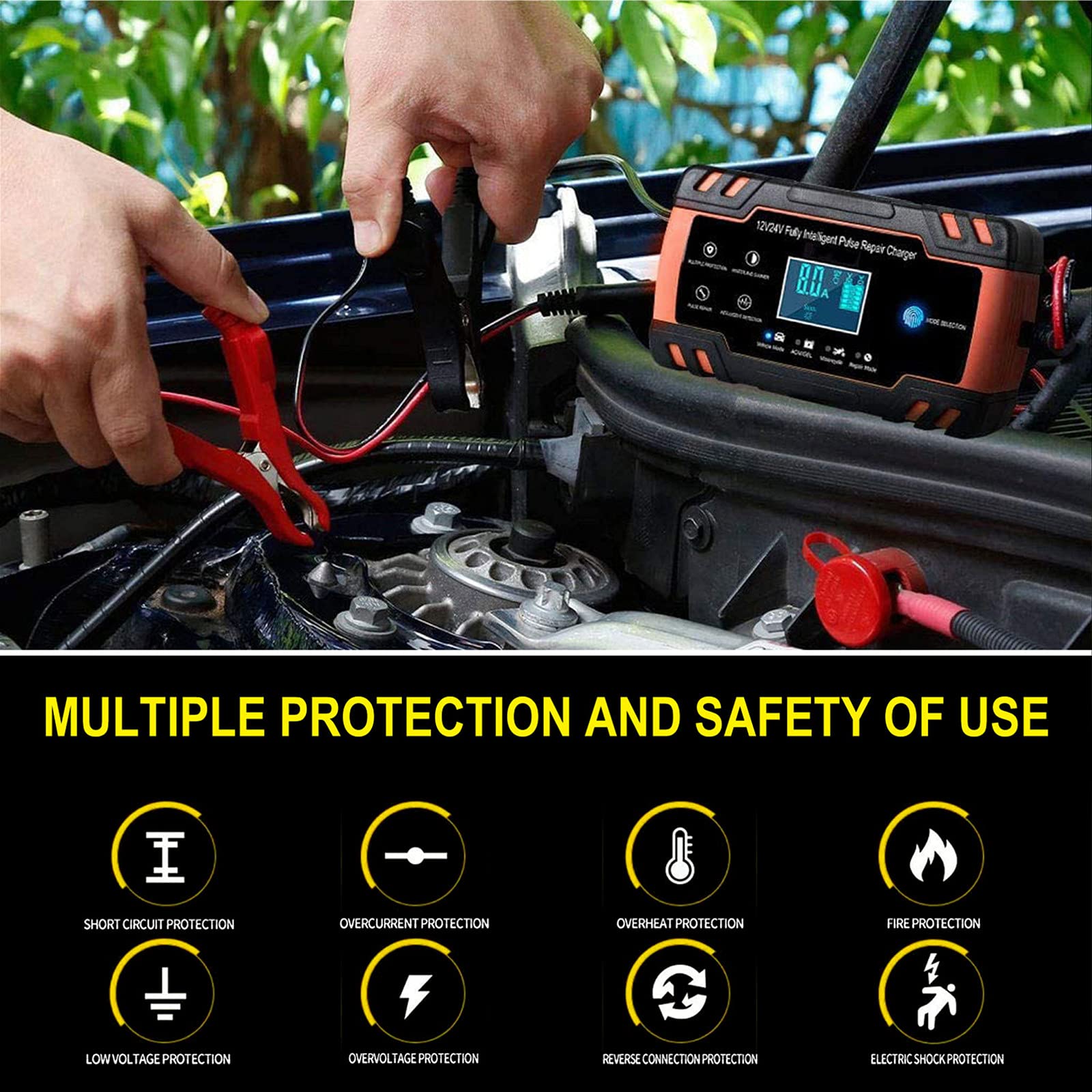 YONHAN Battery Charger 8Amp, 12V/24V Smart Automatic Car Battery