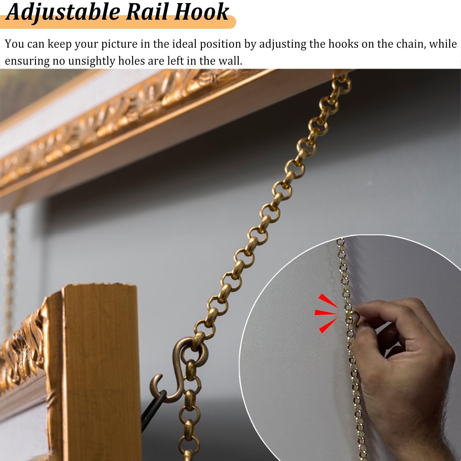 Kit para colgar cuadros con cadenas y ganchos, sistema de riel ajustable para pared de galería, ganchos flexibles para una fácil visualización del marco, adecuado para decoración del hogar