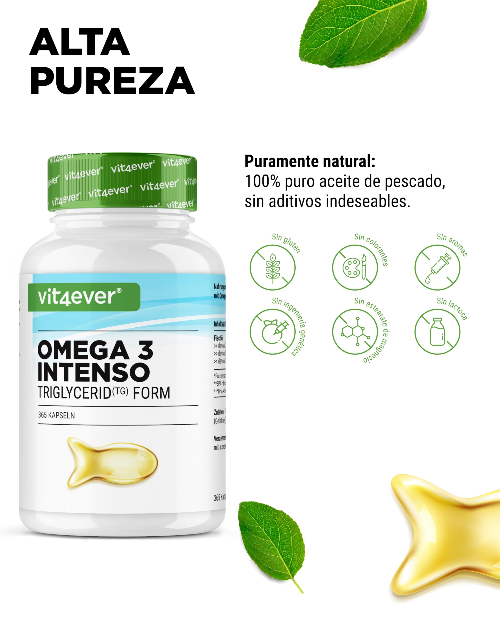 Omega 3 Premium Con Einem 80% De Ácidos Grasos - 365 Cápsulas - 1000 Mg De Aceite De Pescado Por Cápsula Con EPA Y DHA - En Forma De Triglicéridos - Elaboradamente Purificado A Partir De Pesca Sosteni