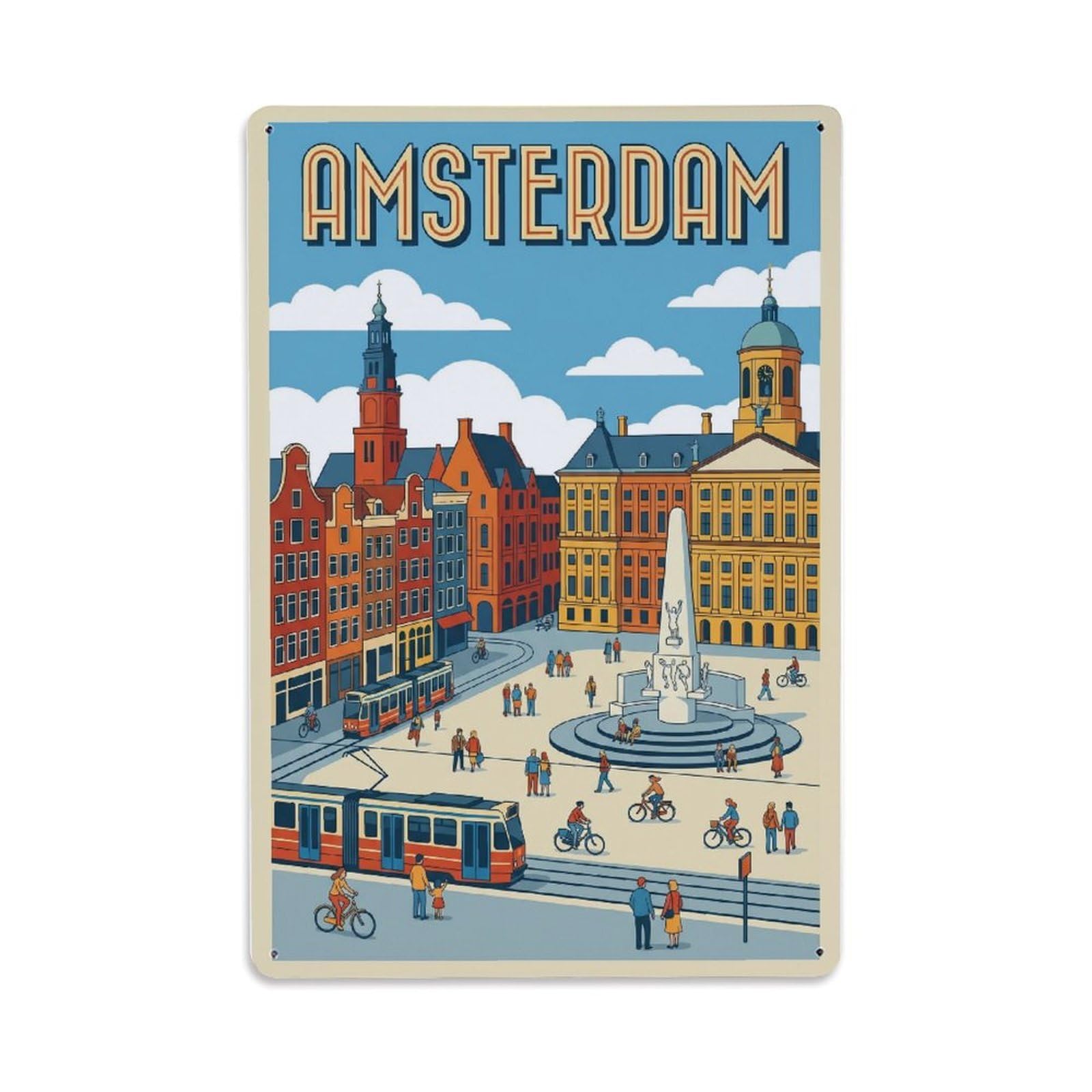 Vintage Travel Square Netherlands Plaza Metal Tin Sign Plaque Wall Decor for Cafe, Club Bar, Office, Home Garden Metal Poster 8x12Inch