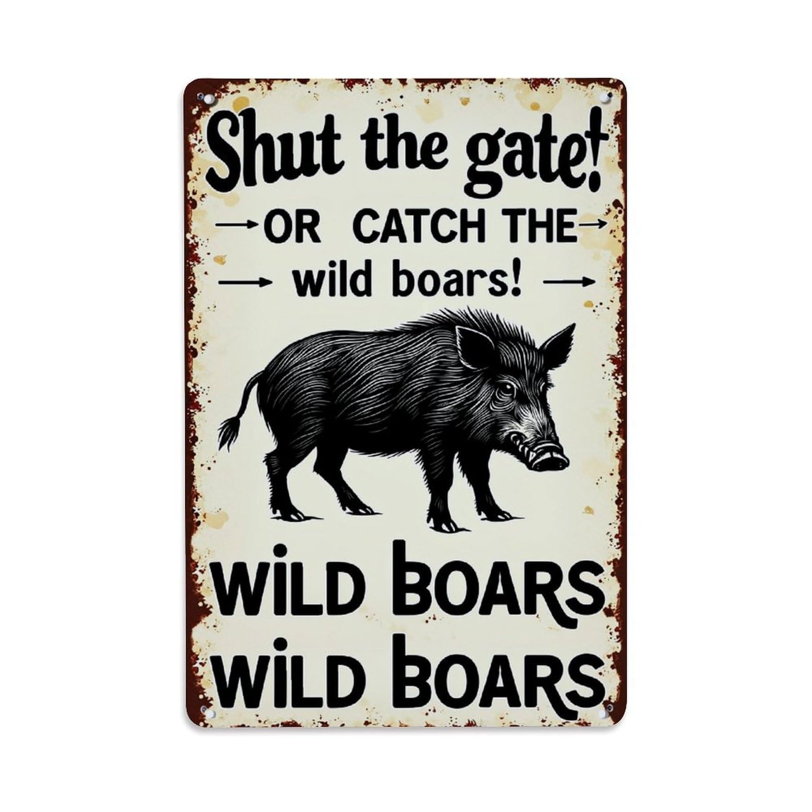 Jdfenggu Vintage Shut The Gate Wild Boars Retro Metal Tin Sign, Metal Poster For Bar, Home, Man Cave, Kitchen, Laundry Room Art Decor 8X12 Inch
