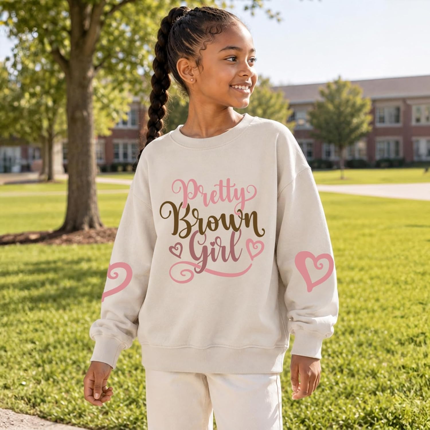 BeWithYou Girls Graphic Sweatshirts Pretty Brown Girl Crewneck Preppy Sweatshirt Positive Affirmation Pullover Aesthetic Tops