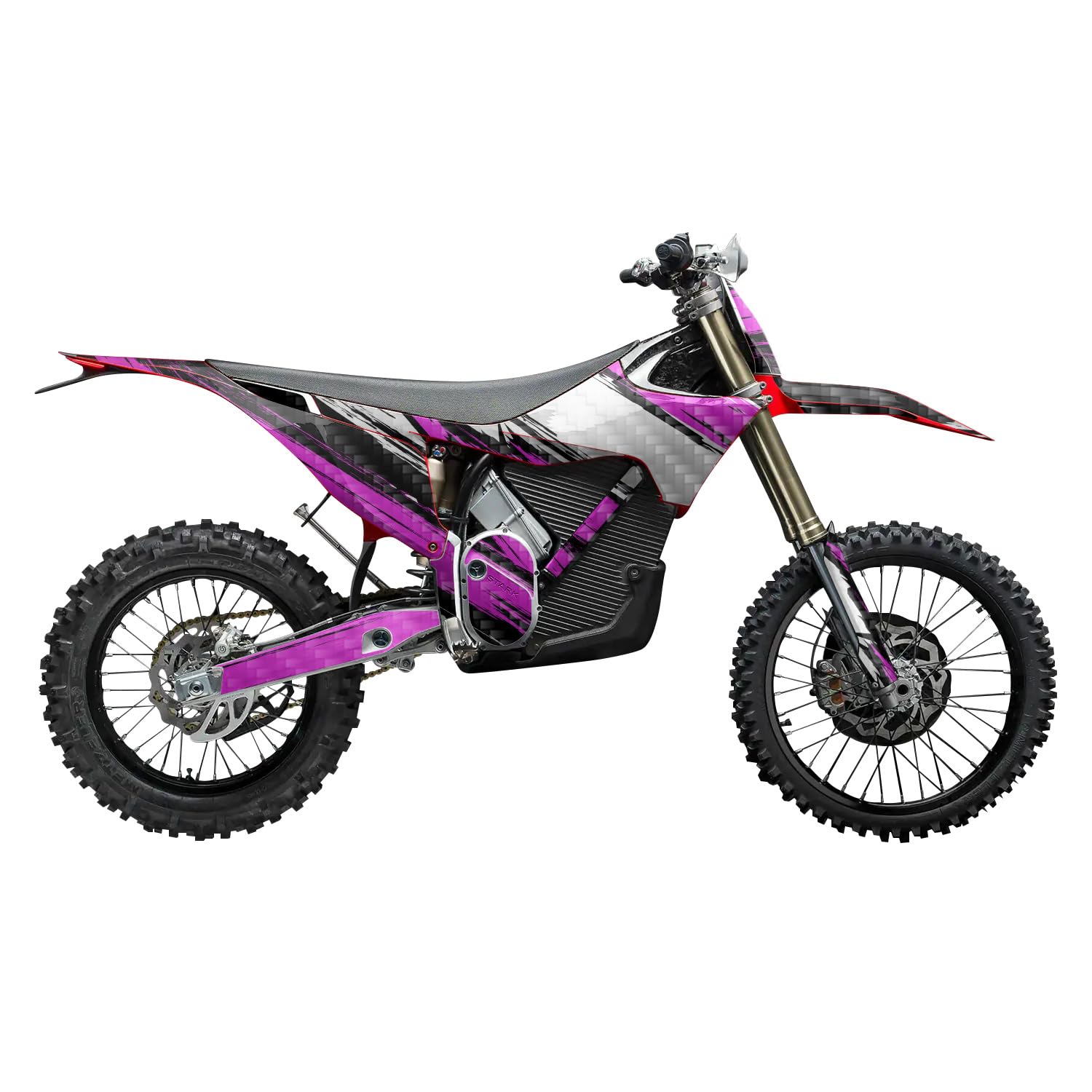 Carbon Fiber Stark Varg MX 2023-2025 Graphics Kit Wrap - Grunge Stripe Magenta - Varg MX Skin - Premium 3M Vinyl Protective Wrap Decal Cover - Easy to Apply | Crafted in The USA by MightySkins