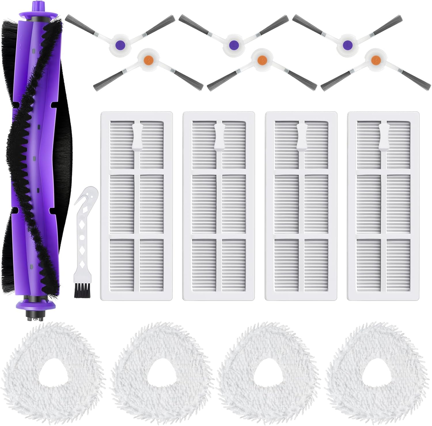 16 Pack Replacement Parts for NARWAL Freo Robot Vacuum Cleaner Spare Accessories Kit, 1 Main Roller Brush, 4 Hepa Filters, 4 Mop Pads, 6 Side Brush, 1 Clean Tool. 16 Pack Replacement Parts for NARWAL Freo Robot Vacuum Cleaner Spare Accessories Kit, 1 Main Roller Brush, 4 Hepa Filters, 4 Mop Pads, 6 Side Brush, 1 Clean Tool.