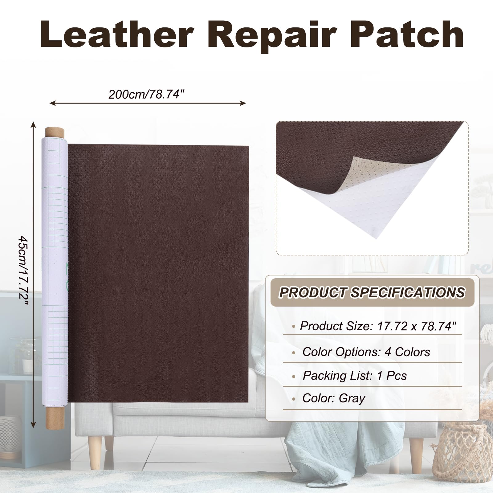 PATIKIL Parche de reparación de cuero de 17.72 x 78.74 pulgadas, parche de reparación autoadhesivo transpirable perforado para muebles, sofá, asientos de coche, reparación de sofás, color marrón