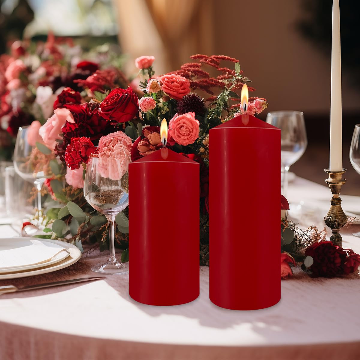 Juego de 2 velas de pilar, 3 x 8 pulgadas, velas rojas grandes sin perfume, velas altas a granel, velas decorativas para el hogar y bodas