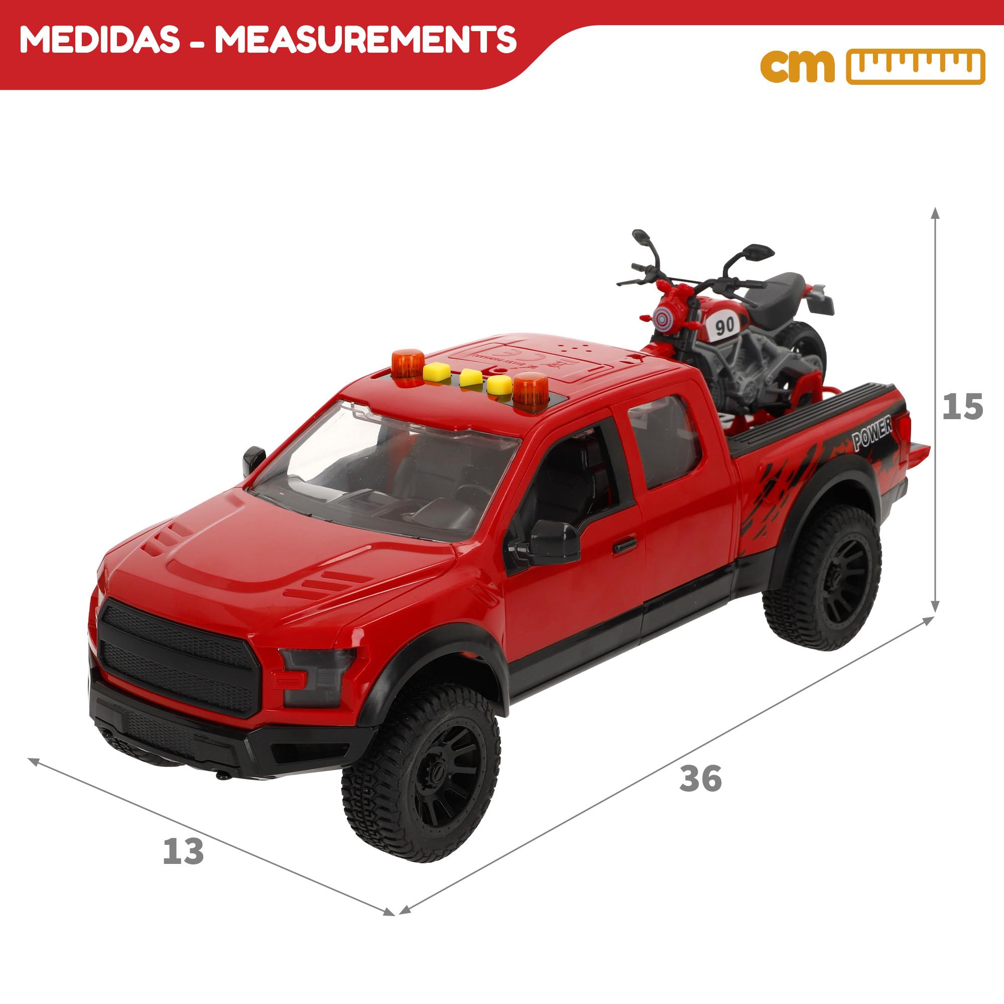 ColorBaby Speed & Go Coche Pick up con Moto, Sistema de fricción, Luces y Sonido, Puertas funcionales, Vehículo de Rescate, Escala 1:12, Niños a Partir de 3 años (39310)