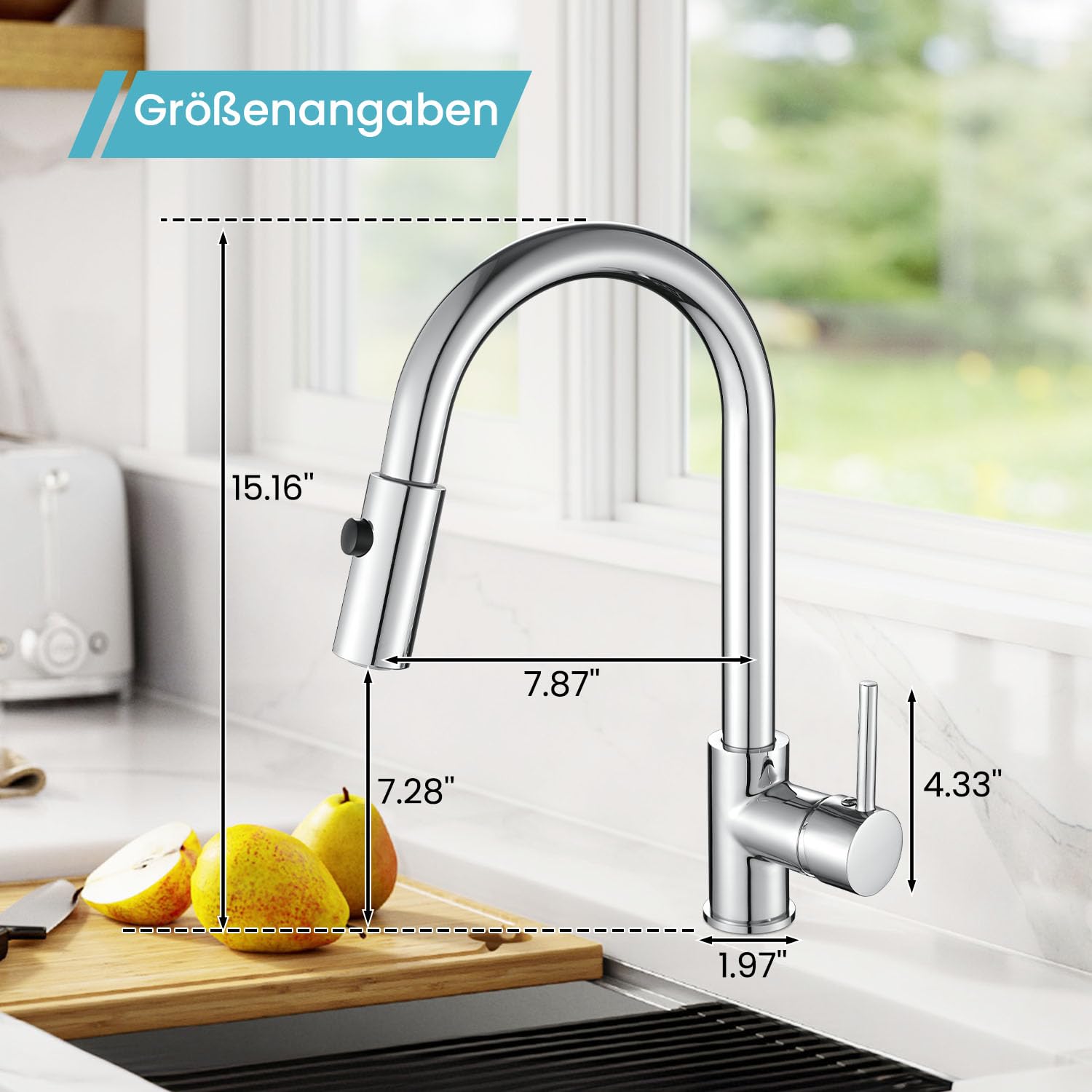 Grifo de cocina extensible de baja presión, giratorio 360°, grifo con 3 conexiones para caldera, grifo mezclador de arco alto con 2 modos de ducha, acero inoxidable