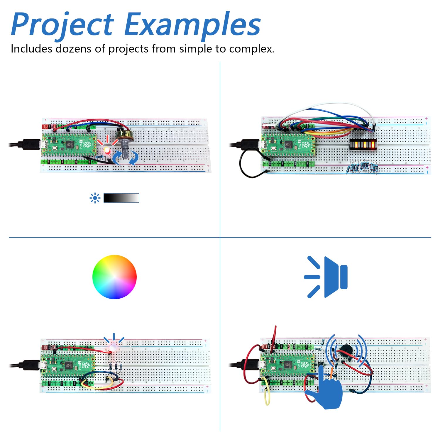 Freenove Basic Starter Kit for Raspberry Pi Pico 2 (Included), Dual Arm Cortex-M33 and Dual Hazard3 RISC-V Microcontroller, 386-Page Detailed Tutorial, 142 Items, 55 Projects, Python C Code — view 4