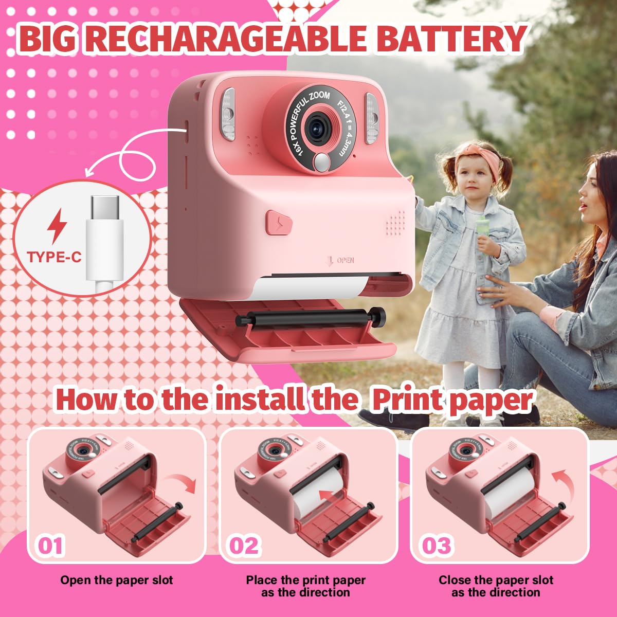 Amazon.co.jp: 子供用プリントカメラ キッズカメラ印刷インスタント