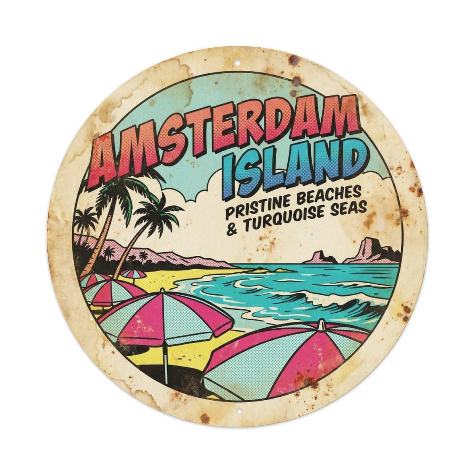 Amsterdam Island Wild Coast Bold Color Travel Metal Tin Sign