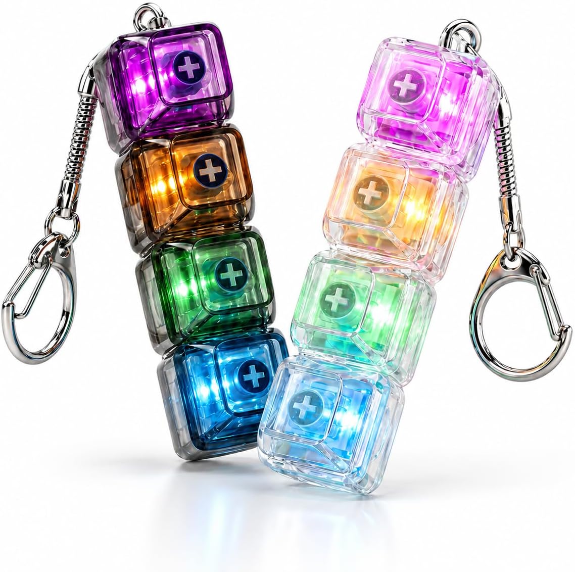 2 Pack Keyboard Fidget Toy, Keyboard Fidget with LED Lights, 4-in-1 Quiet & Clicky Keyboard Clicker Toy for Stress Relief & Focus, Glowing Sensory Button Fidget for Kids & Adults