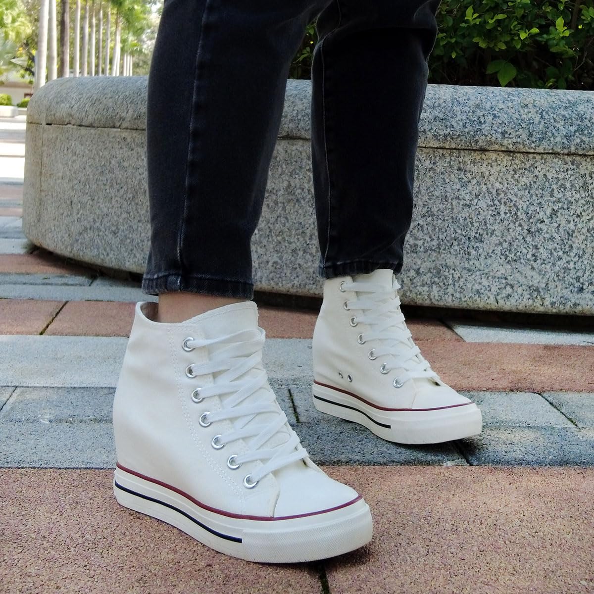 Mujer Zapatos de Lona Cuñas Plataforma Zapatillas Altas | Casuales Moda Botines Ligeras Negro Blanco 35-40 Con cuña