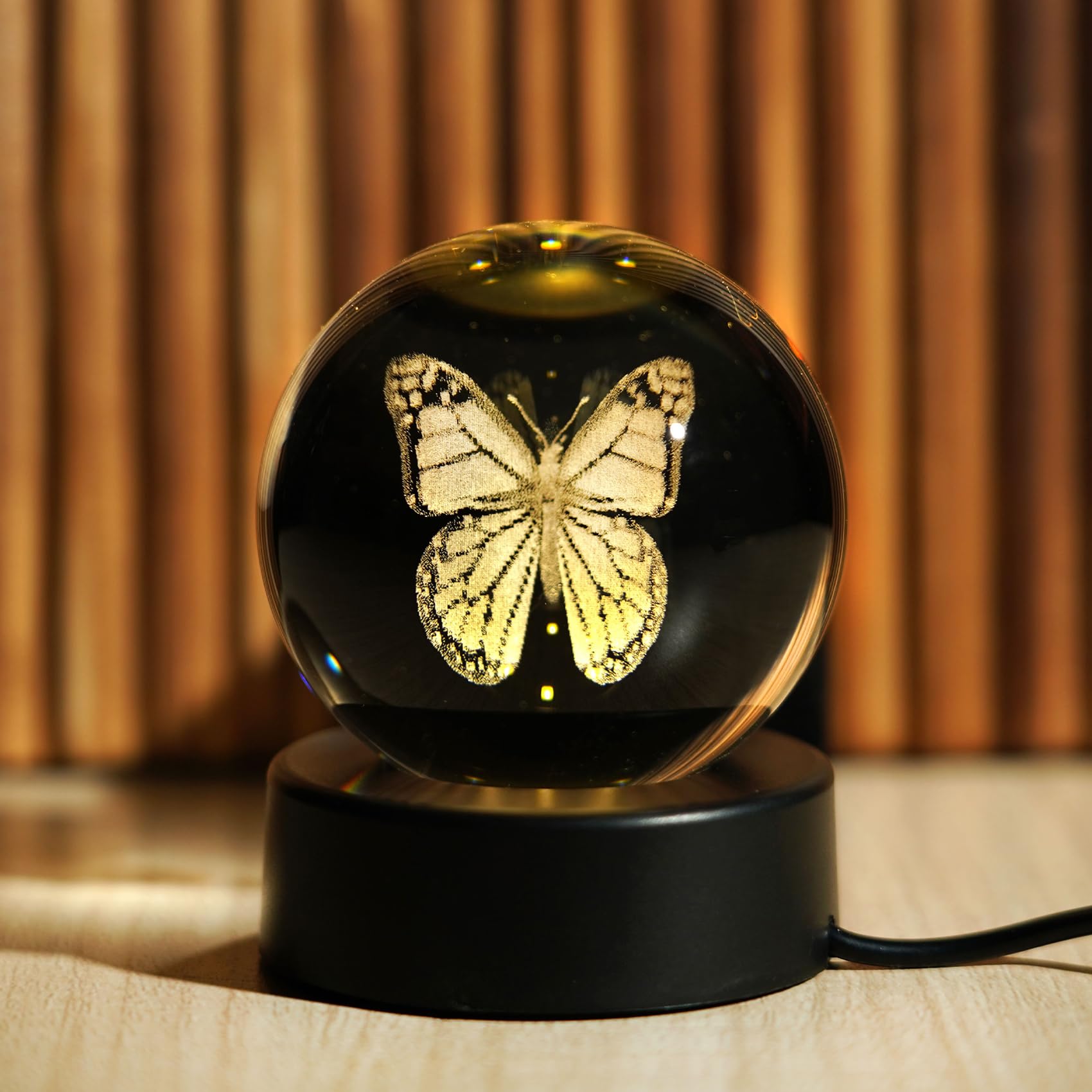 2.36in. 3D Cute Butterfly Crystal Ball Gifts for Women Girlfriend, K9 Crystal Decorative Ball Engraved Butterfly Paperweight with LED Light Base for Home Office Decoration for Birthday Christmas
