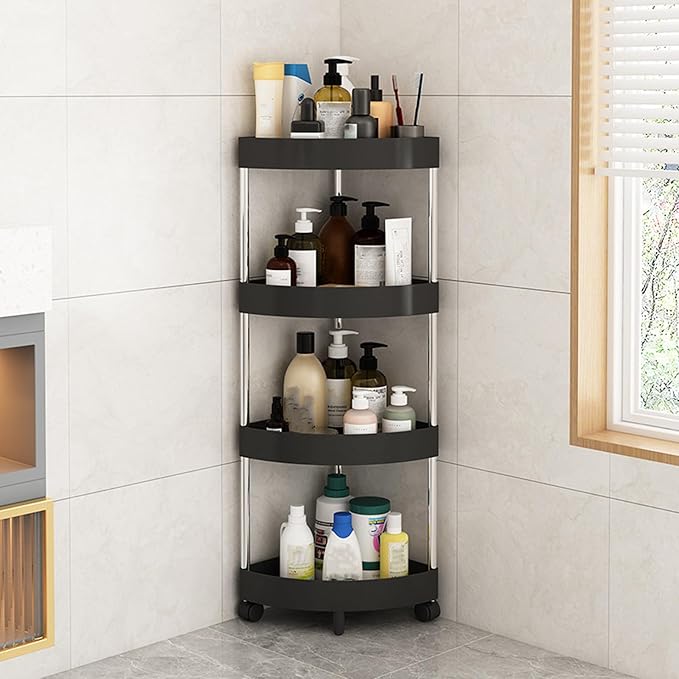 Floor Standing Shower Caddy Corner, 4 Tier Floor Corner Shower Shelves ...