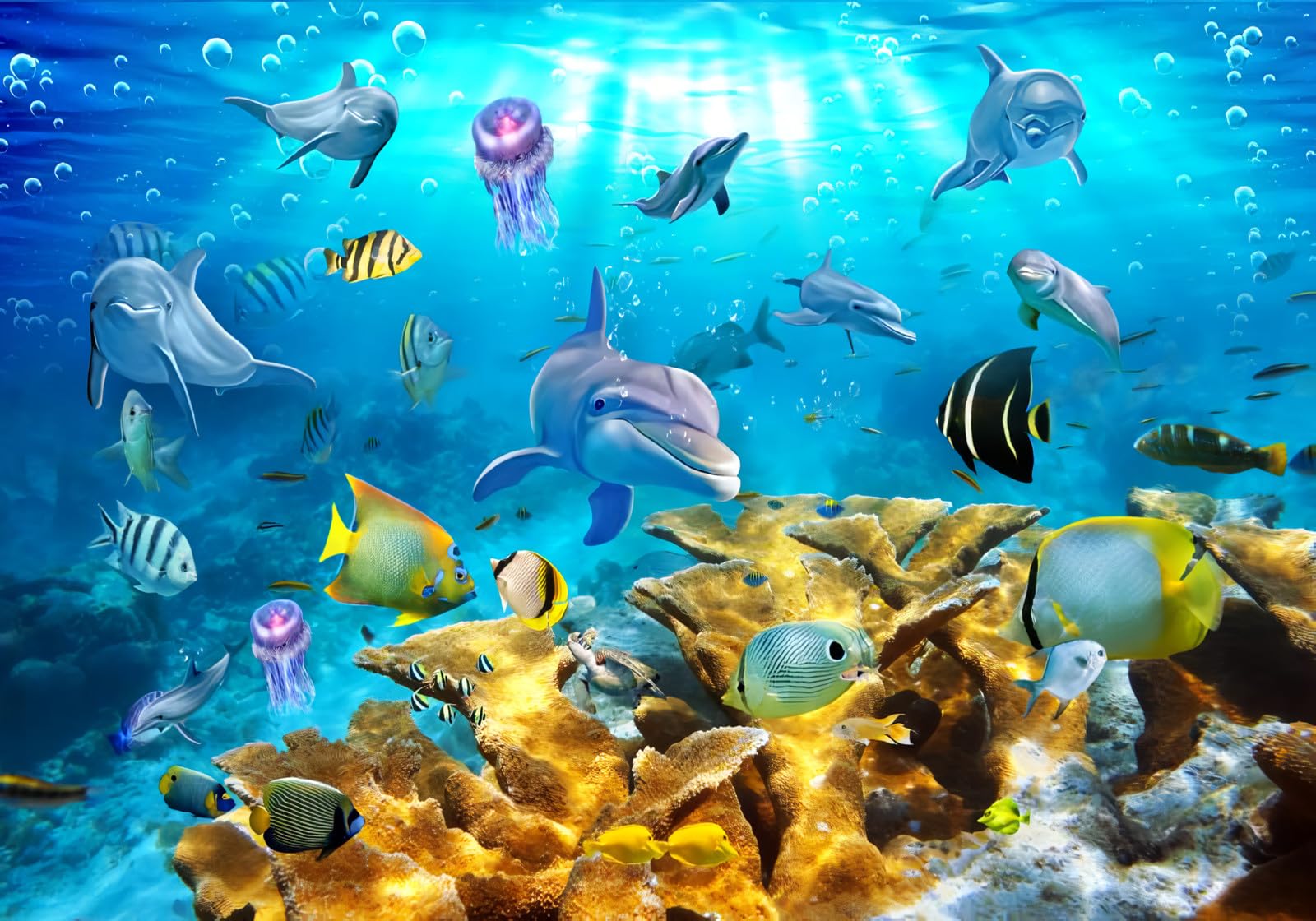 Papier Peint Panoramique Océan Coraux Poissons 350X245cm