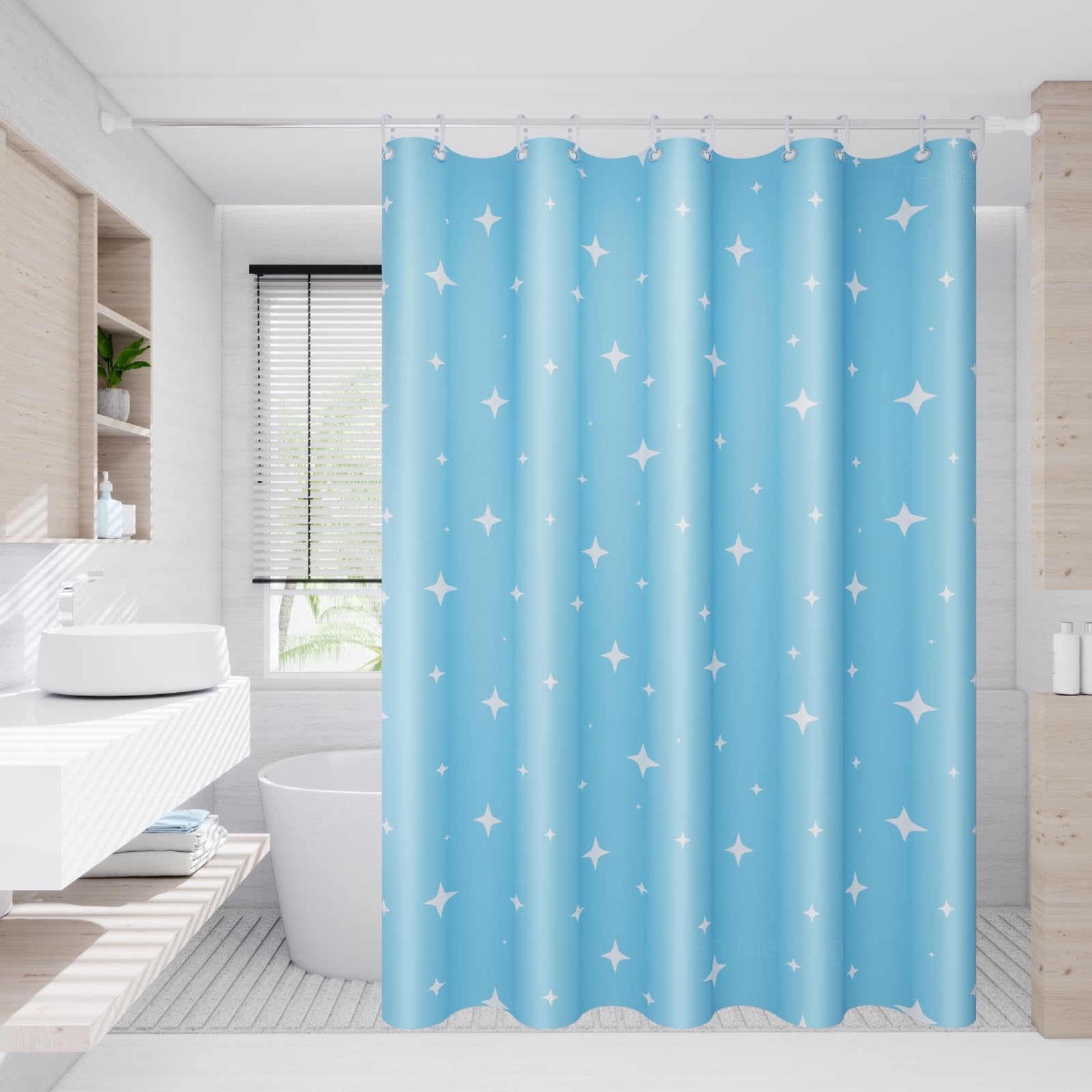 Rideau de douche imperméable et lavable en machine motif étoile bleue pour baignoire