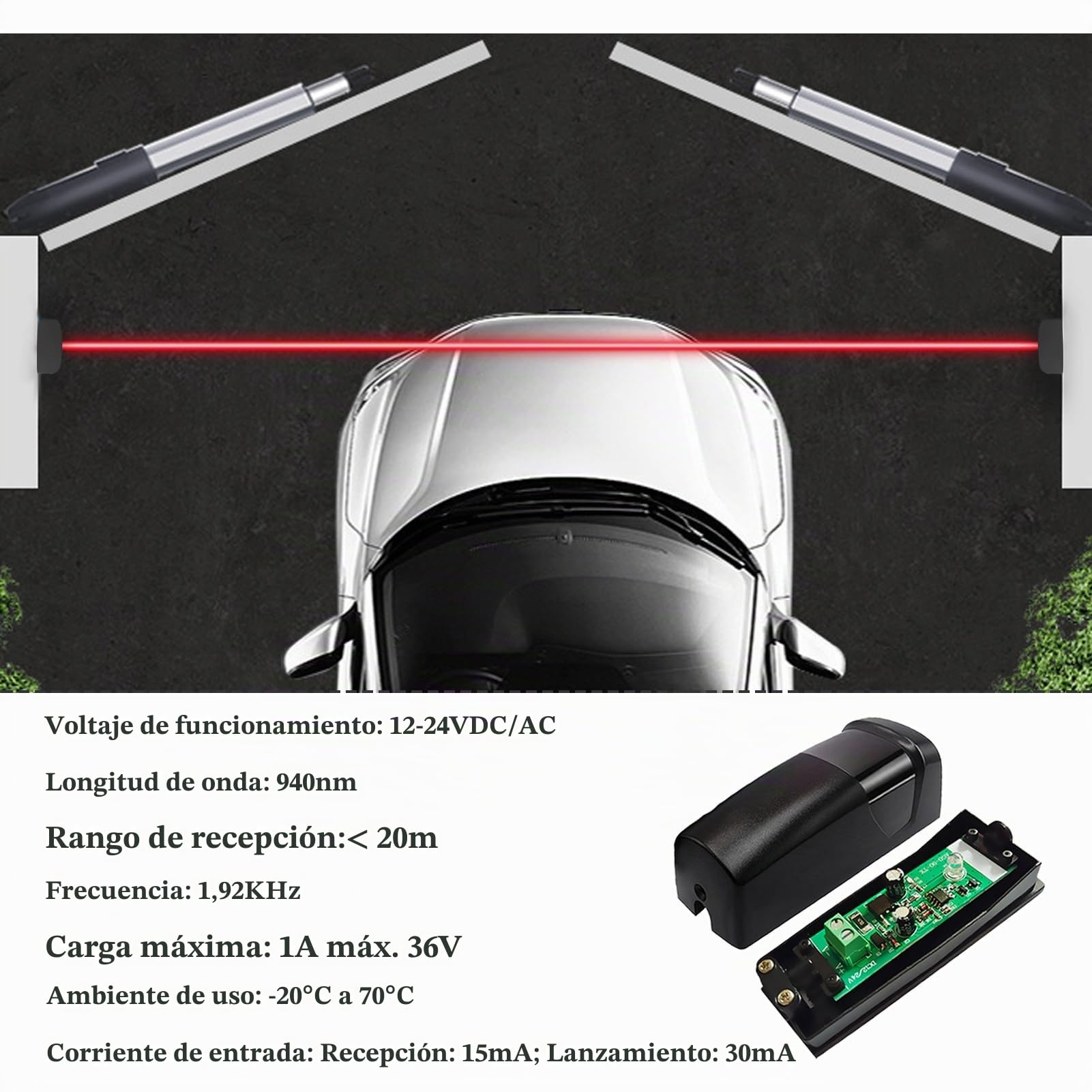 Fotocelula Puerta Garaje, Fotocelula Puerta Garaje, Fotocélulas de Seguridad para Sensor Automático de Puerta, Compatible con Sistemas de Portones y Garajes, 12V/24V AC DC, IP55