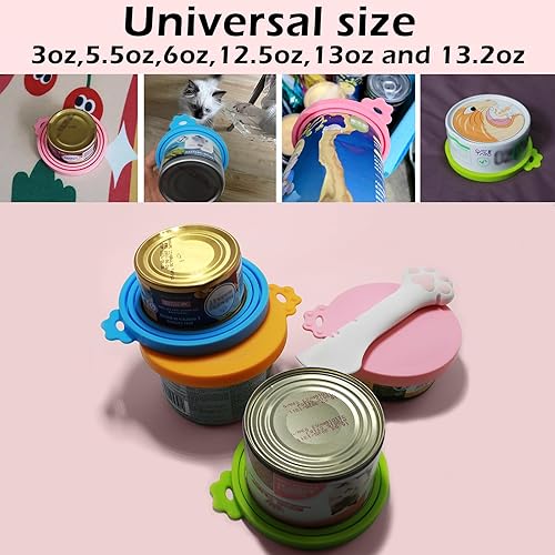 Miniatura 26 de Tapas para latas de alimentos, 4 piezas de silicona para alimentos para perros y gatos, una tapa de lata se adapta a la mayoría de alimentos