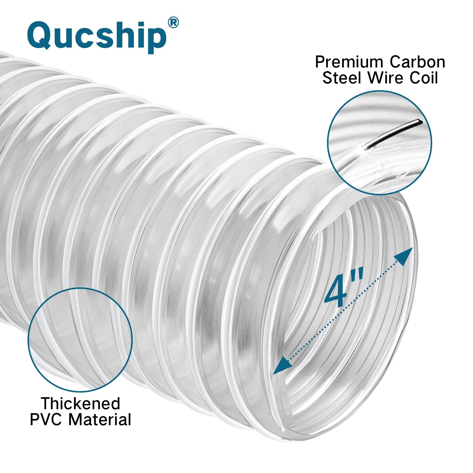 Manguera de recogida de polvo de PVC pesado de 4 pulgadas x 20 pies, manguera de recogida de polvo de PVC resistente a pinchazos, manguera flexible de recogida de humos de PVC transparente con bobina