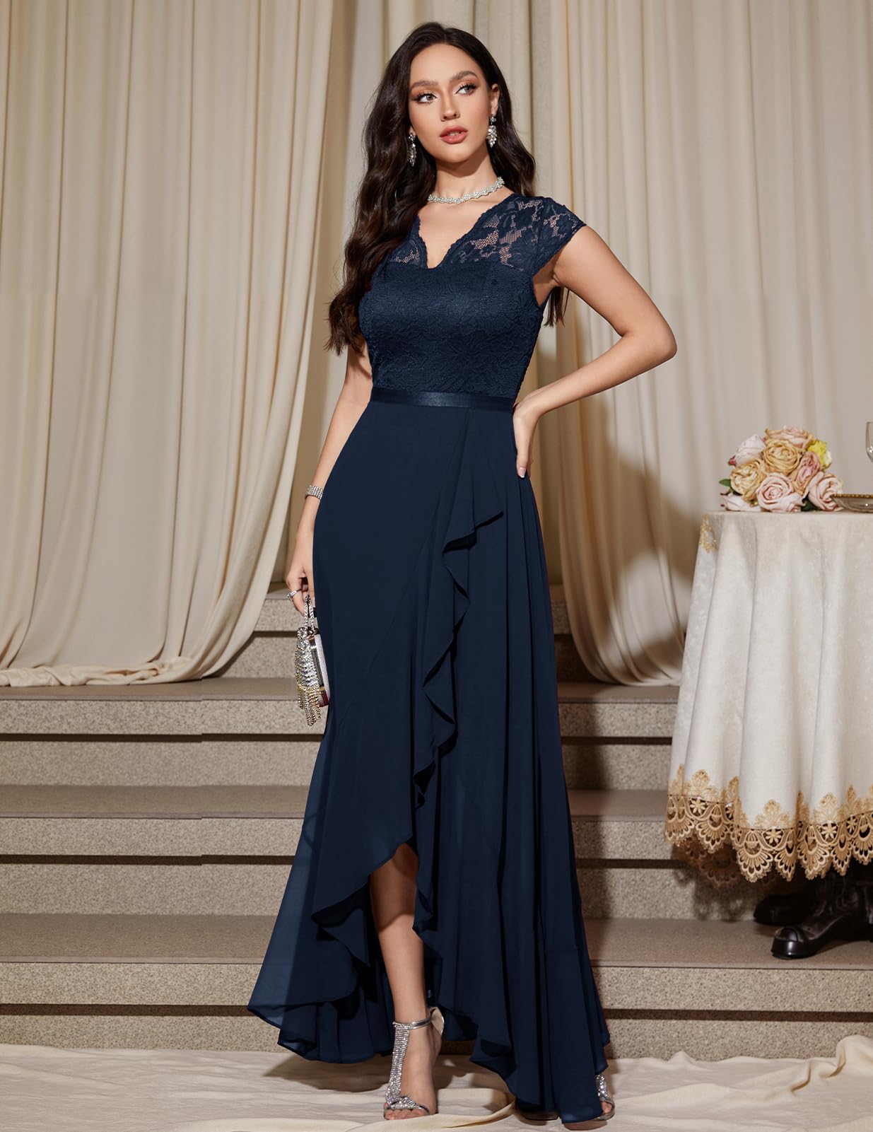 Bbonlinedress Abiti da Sera Manica Lunga Elegante delle Donne Festive Prom Dress Estate Chiffon Abito da Damigella d'Onore Partito Abito da Ballo