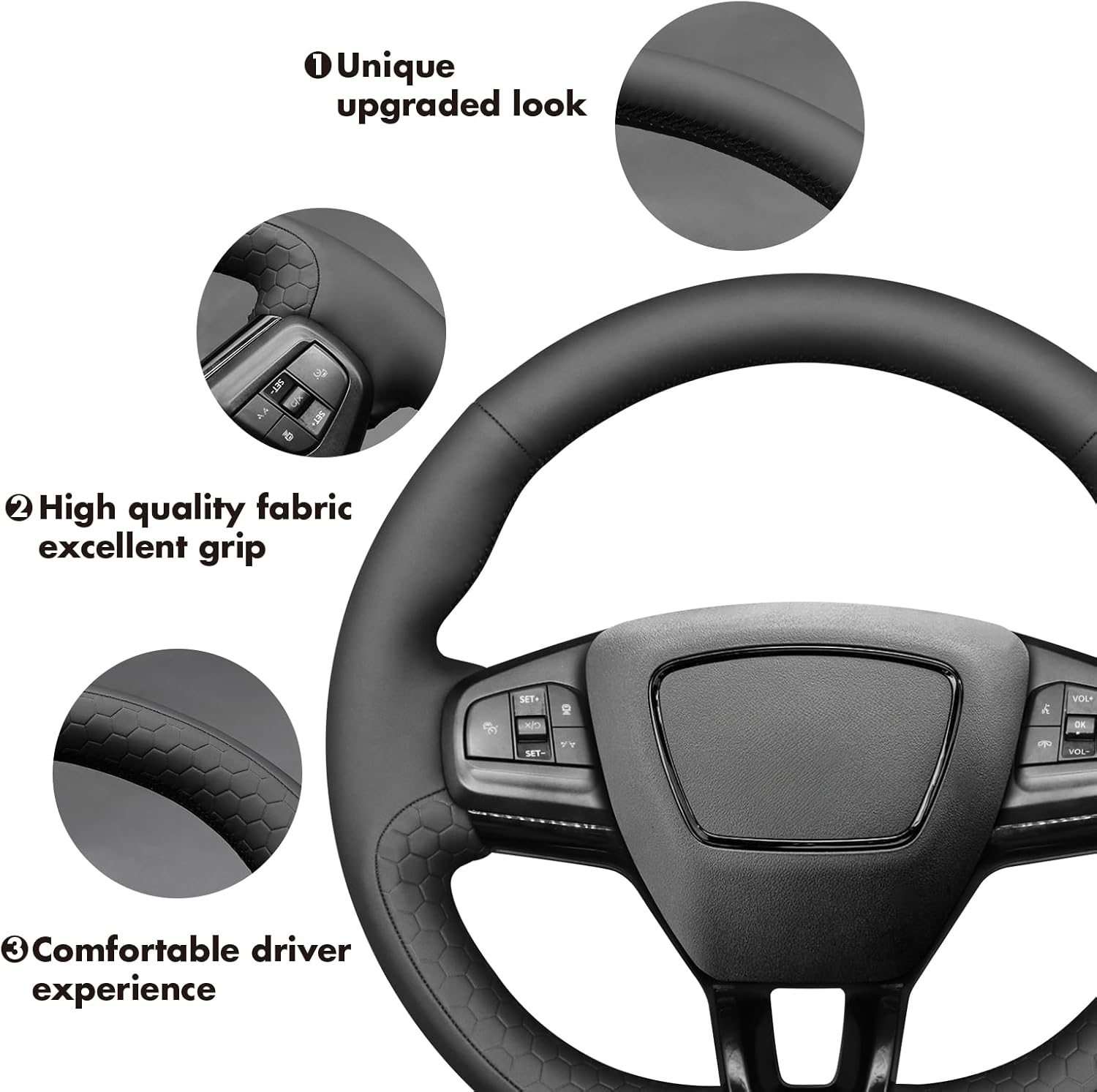 MEWANT Steering Wheel Cover for Ford Mustang Mach-E 2021-2025 Hand-Stitched Steering Wheel Wrap