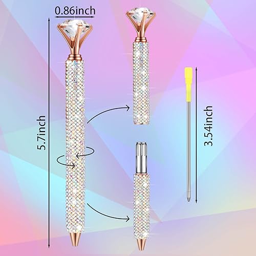 Miniatura 2 de Lincia 4 bolígrafos con diamantes en la parte superior con bolígrafo de cristal de strass para mujeres, bolígrafo de tinta con recambios