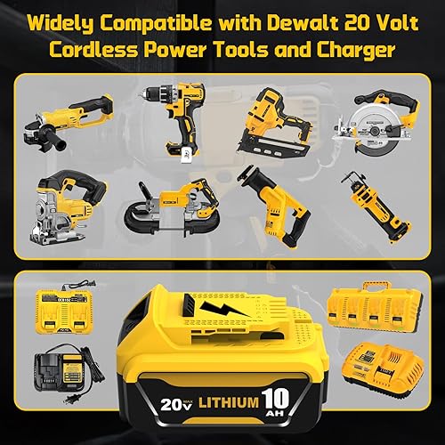 Miniatura 4 de Paquete de 2 baterías DCB208 de 10 Ah y cargador DCB105 de repuesto para batería Dewalt de 20 V Max y cargador compatible con baterías Dewalt de 20