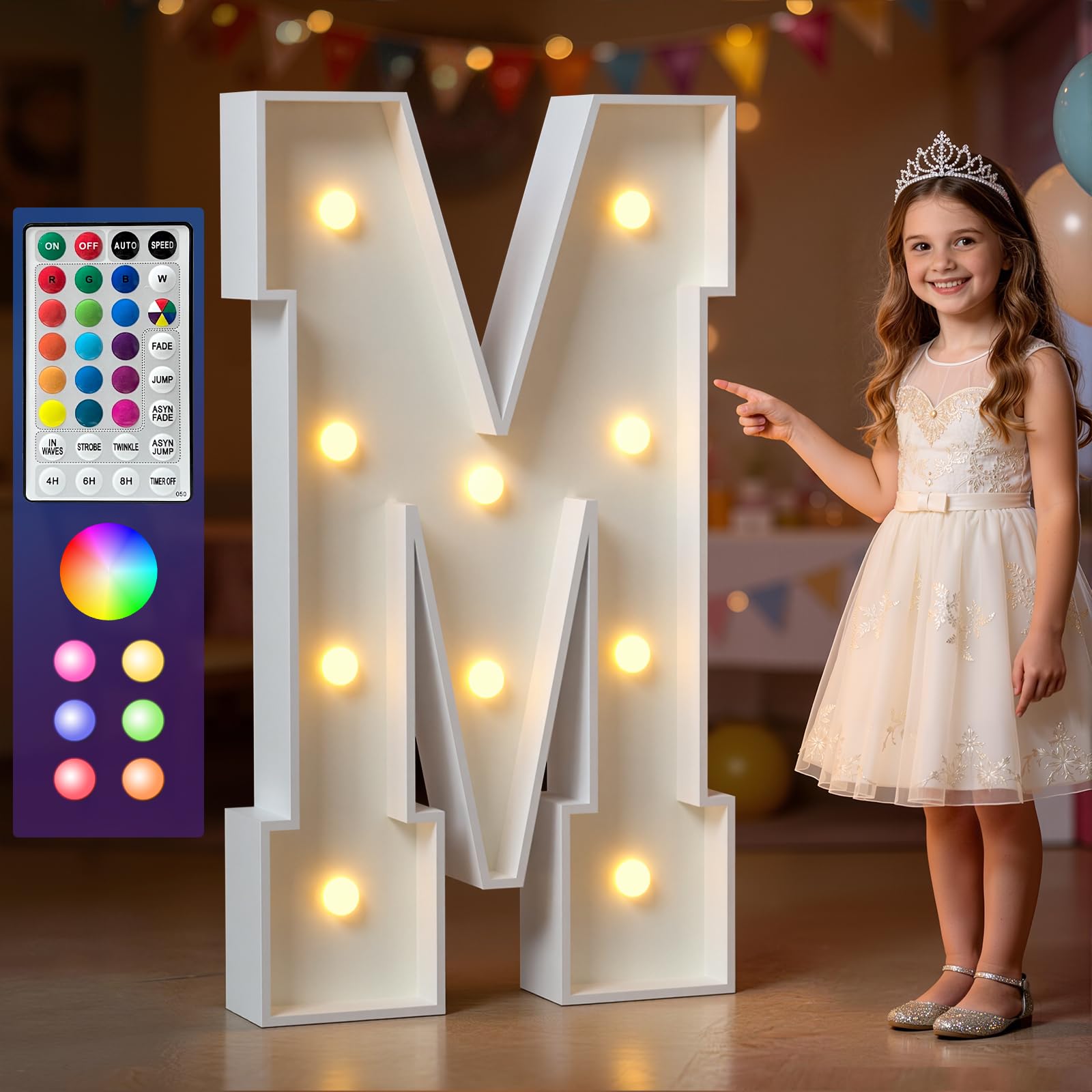 Marquee Letters Colorful, 4ft Light Up Letter M, 18 Colors Changing LED — image 1