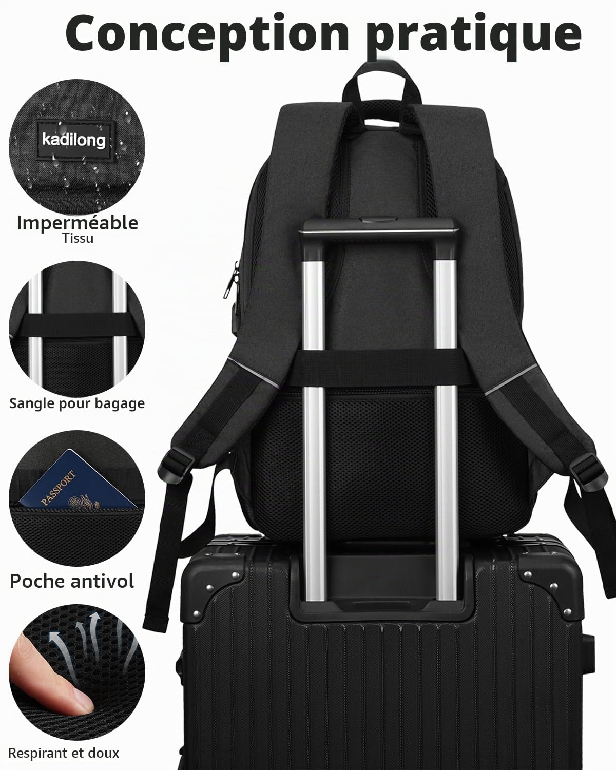 kadilong 17,3 Pouces Sac à Dos Ordinateur Portable pour Homme,Sac pour École Cartables Scolaires Université Lycée pour Ado Garcon