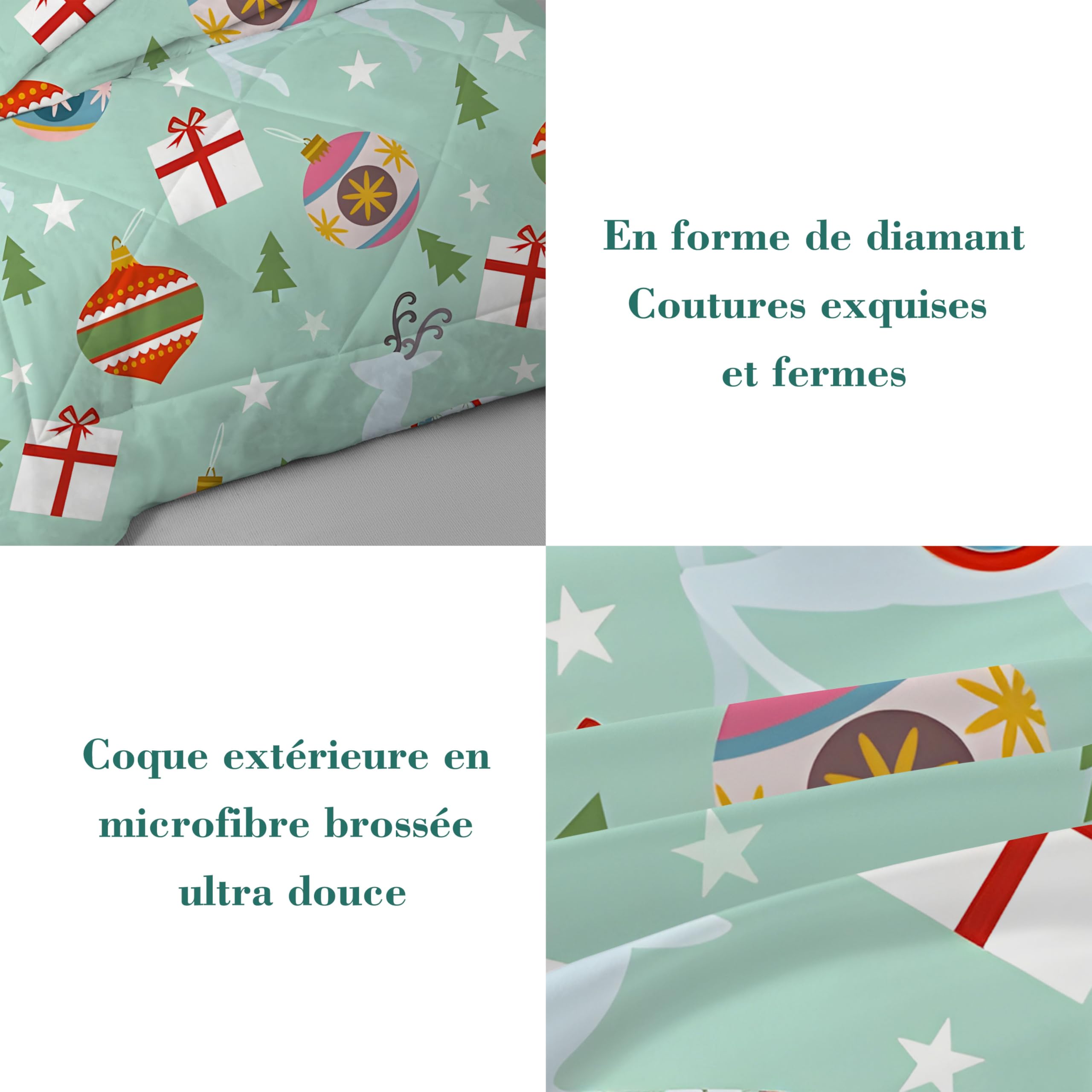 Couette 140x200 Enfant Renne Lumineux, Couette Imprimée 4 Saisons pour Lit 1 Personnes - Duvet Réversible et Chaud Sapin de Noël, Édredon sans Housse et 2 Taie d'oreiller 65x65 cm, Campagne