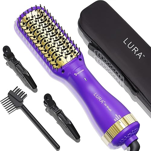 LURA Cepillo secador iónico para mujeres negras cepillo secador de pelo dorado de 24 quilates en uno, secador de pelo con peine para cabello natural