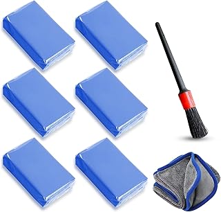 Car Clay Bar Kit, 6 Pack 100g Car Clay Bar with Towel and Brush, Auto Detailing Magic Clay Bar Cleaner, Car Wash Clay Bar Kit, Clay Bar Kit for Car Detailing, Rv, Glass Cleaning (Blue)