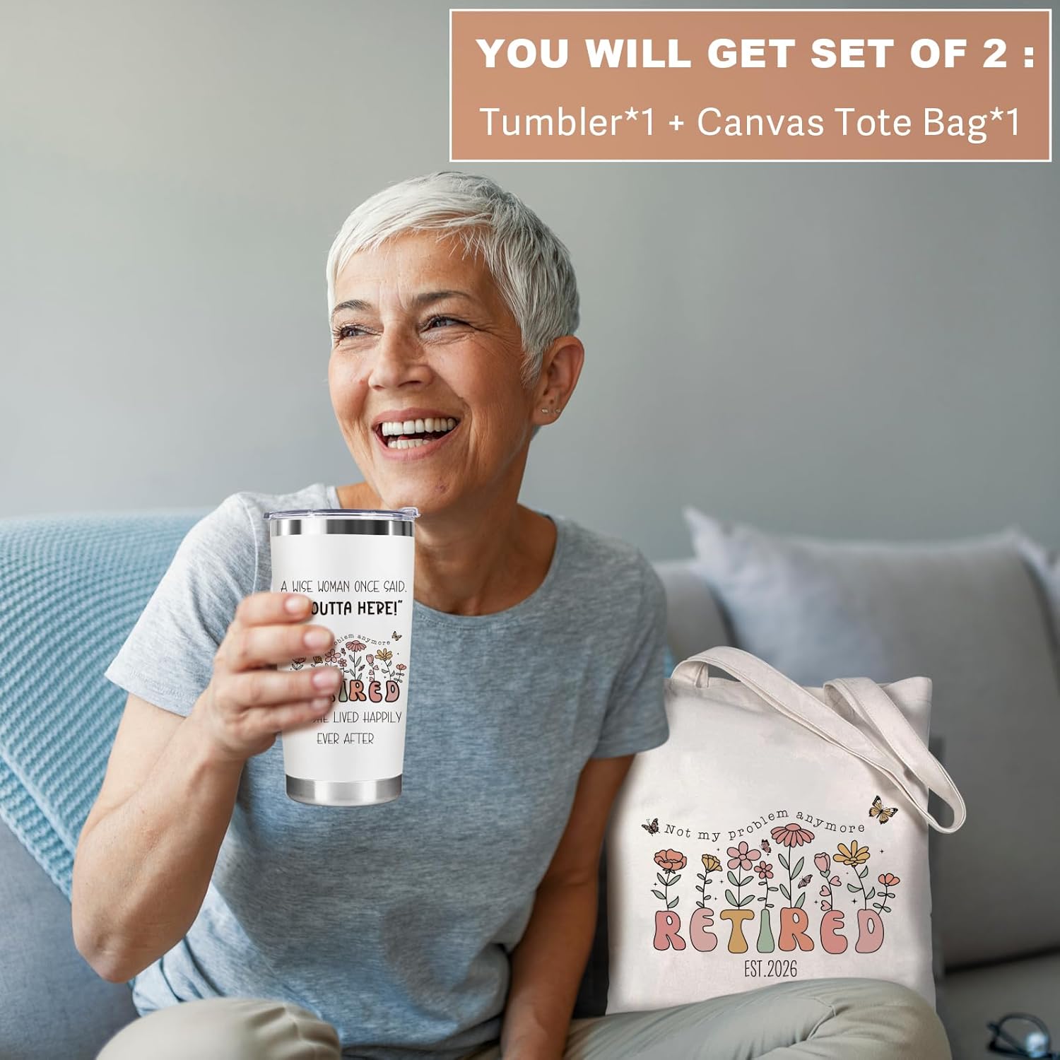 Retirement Gift for Woman 2026 – Best Retirement Present with Humorous Happy Retired Quotes for Teacher, Mom, Nurse, Doctor, Coworker, Boss Lady – Funny Retiring Coffee Tumbler & Tote Bag Set - Image 6