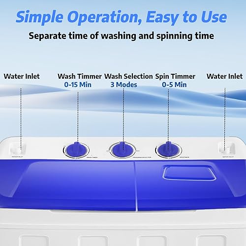 Miniatura 2 de Nictemaw Lavadora portátil de capacidad de 30 libras de lavadora y secadora Combo 2 en 1 compacta de doble tina (19 libras) y giratorio (11 libras)