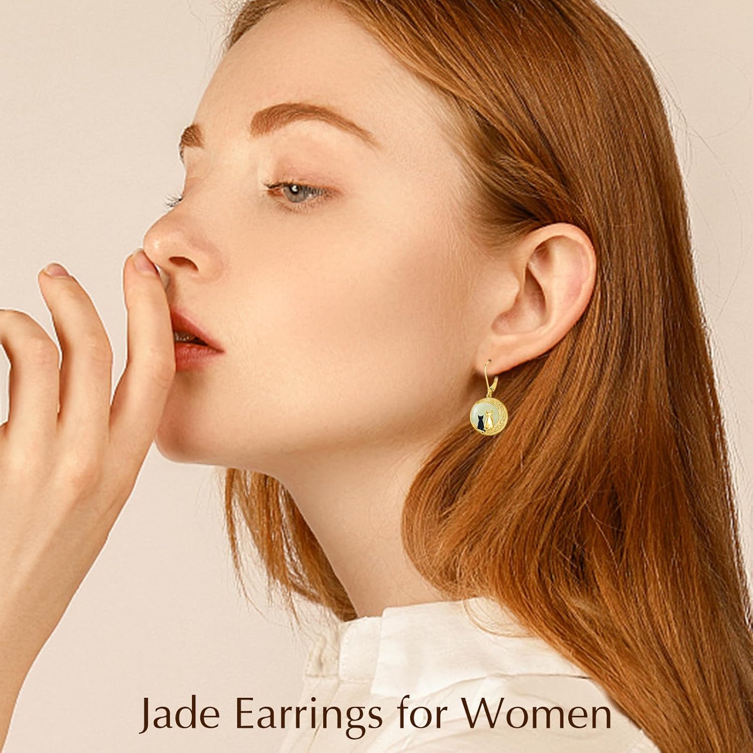 HPQQ Jade Earrings for Women 14k Gold Plated Sterling Silver Natural Jade Good Fortune Jewelry Birthday Mothers Day Gifts for Women Mom Wife