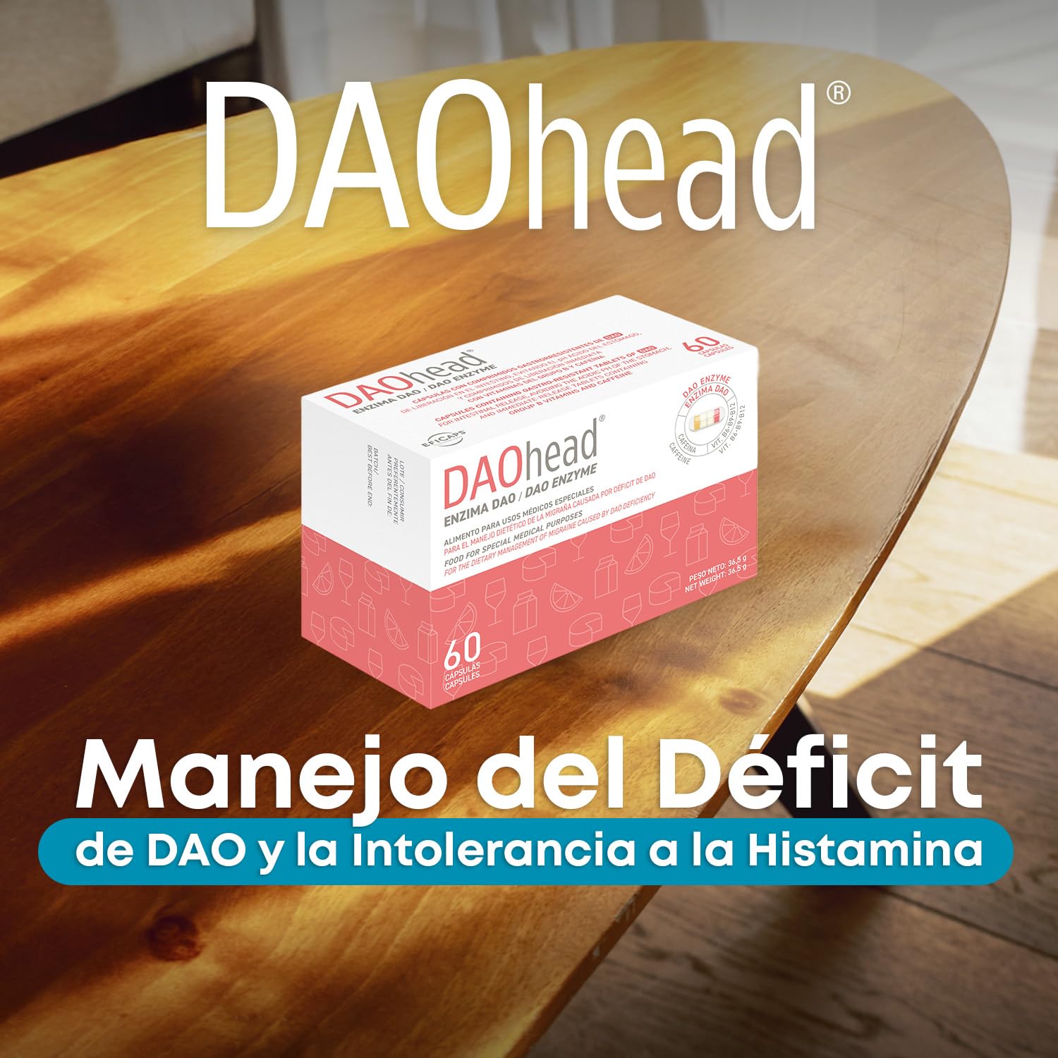 DR Healthcare - DAOhead - Enzima DAO - Vitaminas B6, B9, B12 y Cafeína - Apoyo al Equilibrio de la Histamina Alimentaria - 60 Cápsulas con Mini-comprimidos Gastrorresistentes de DAO