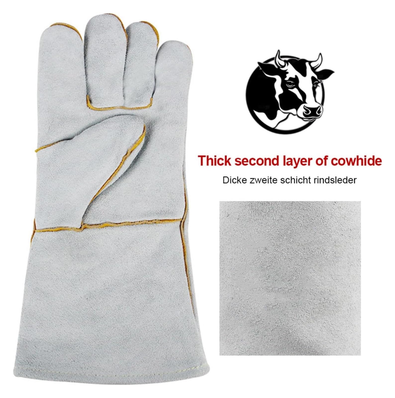 Gants de jardinage, gants de soudage en cuir, lot de 2 paires, gants de travail for soudeur à l'arc TIG MIG résistants à l'usure et aux hautes températures, 14 pouces/35 cm de long