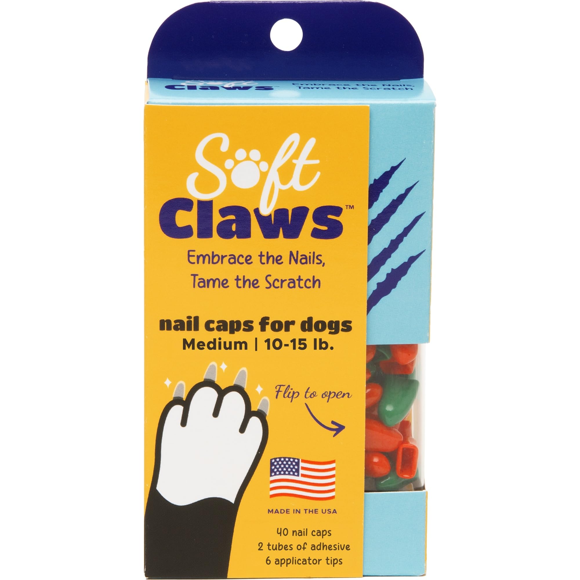 Soft Claws Dog Nail Caps, 40 Caps, Medium, Red and Green