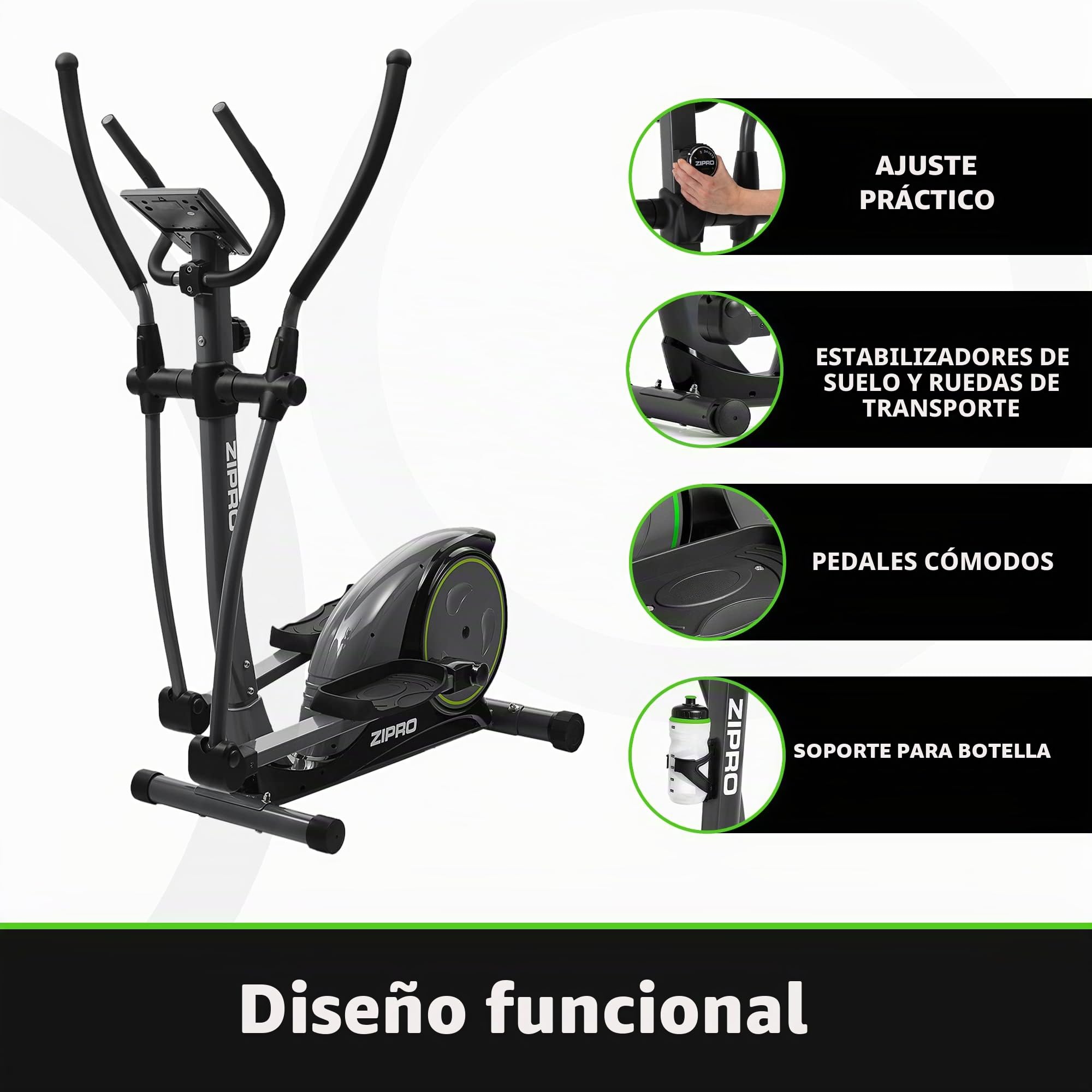 Zipro Elíptica Hulk, Resistencia de hasta 150 kg, Ideal para el hogar, Equipo de Entrenamiento Cardiovascular, máquinas de Ejercicio, Entrenador doméstico, 8 Niveles de Resistencia