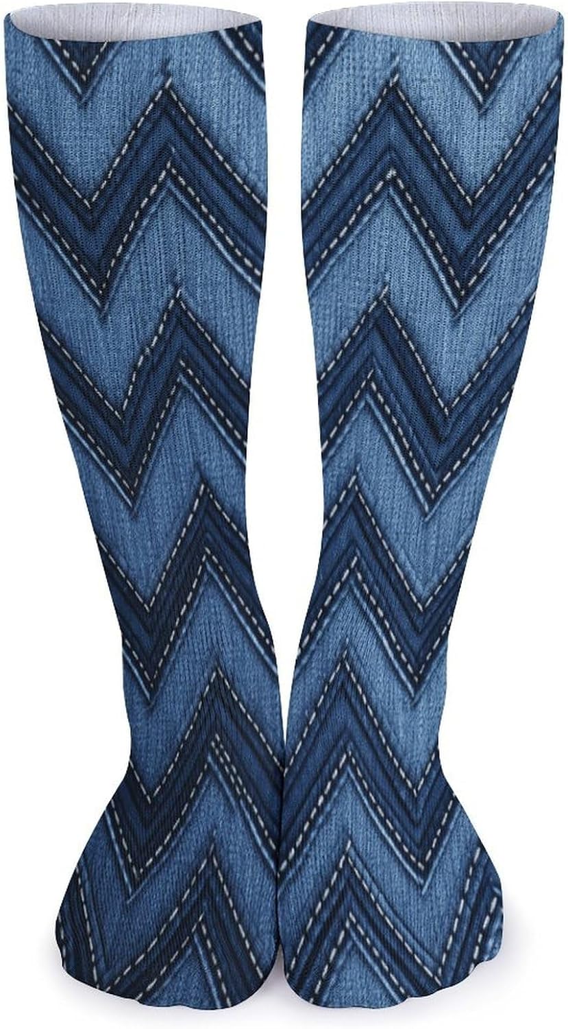 Gradient Blue Denim Stocking - Cute Casual Long Athletic,Crew Sock for Men Women,Running Socks Soft Breathable for Gift