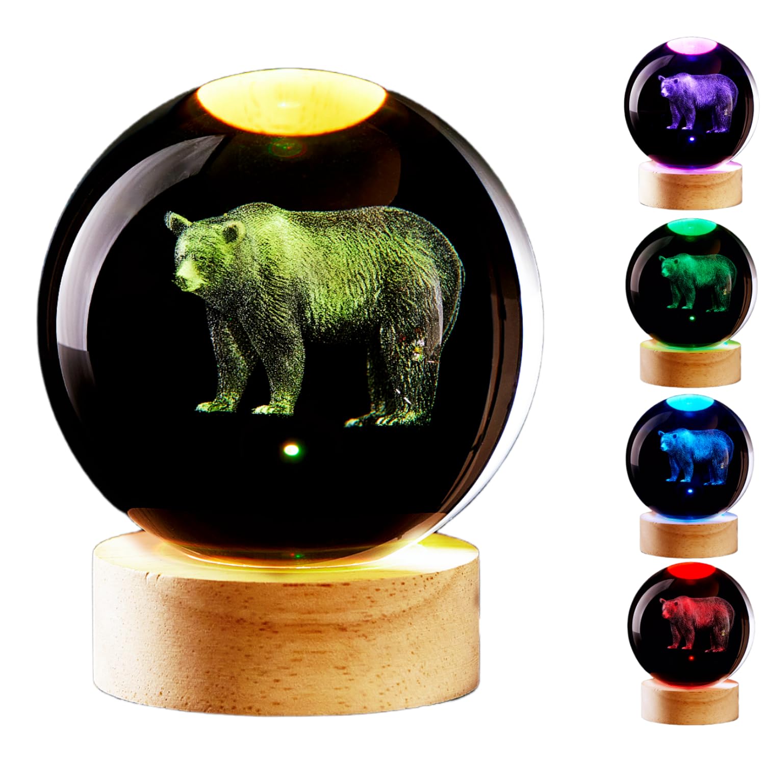 LGY3DLight 3D Crystal Ball Lamp with Remote Control, 3.15 inch Crystal Night Light with Wooden Base 16 Colors Change, Glass Figurine Lamp Gift for Girls Boys Wife Girlfriend Mom (Bear)