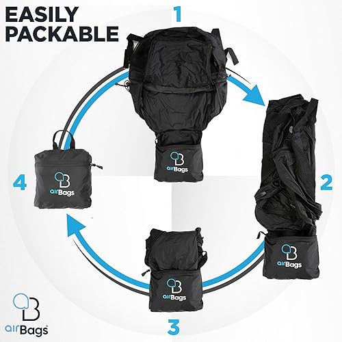 Miniatura 3 de AirBags Mochila plegable, Mochila impermeable 25L, Mochila de senderismo, Bolsa plegable, Mochila de día ultraligera, Mochila de nylon, Negro -,