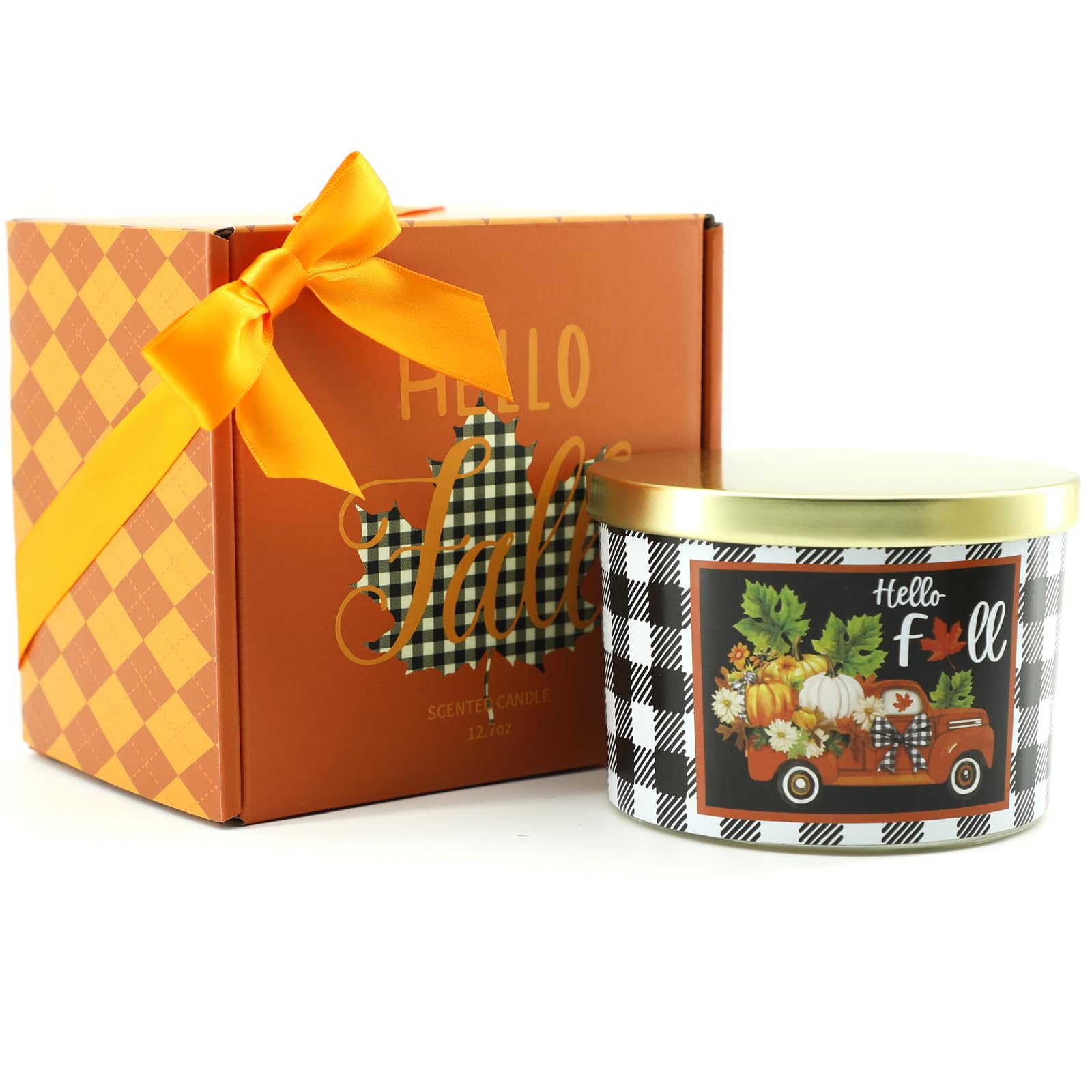 Fall Candles, Fall Decorations for Home - Fall Gifts for Women, Natural Soy Wax Sea Salt Caramel Scented Candles(12.7oz)