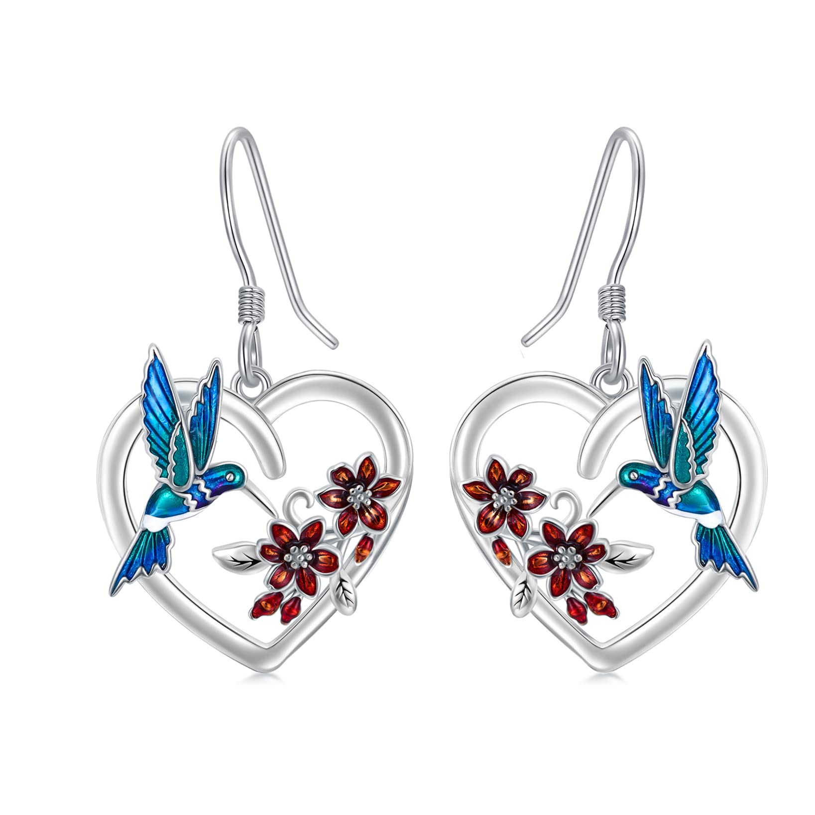 LONAGO Hummingbird Earrings for Women Sterling Silver Hummingbirds Heart Dangle Earring Gift for Women