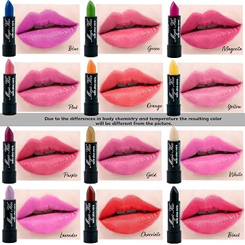 Magic Kiss Pack of 12 Color Changing Aloe Vera Lipstick set, MADE IN USA (Black)