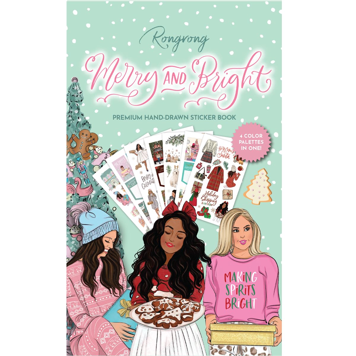 Rongrong Holiday Planner Stickers Book Merry & Bright Christmas Theme for Planners & Journals - Premium Quality Hand Drawn Perfect for Making Your Planner Festive - Scrapbook Accessories - 24 Pages