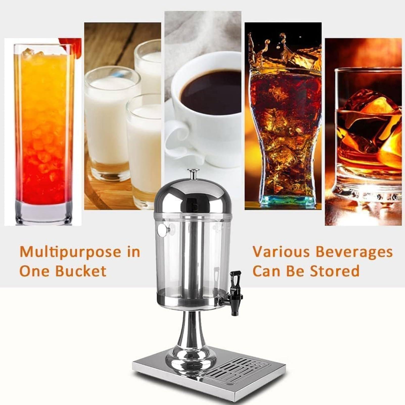 Dispenser Per Bevande Commerciali Da 6 L/24 L, Dispenser Per Succo Caldo Freddo In Vetro Trasparente Con Coperchio E Rubinetto, Per Latte, Fiori, Tè, Birra, Acqua, Succhi, Bevande Fredde,Gold-24L