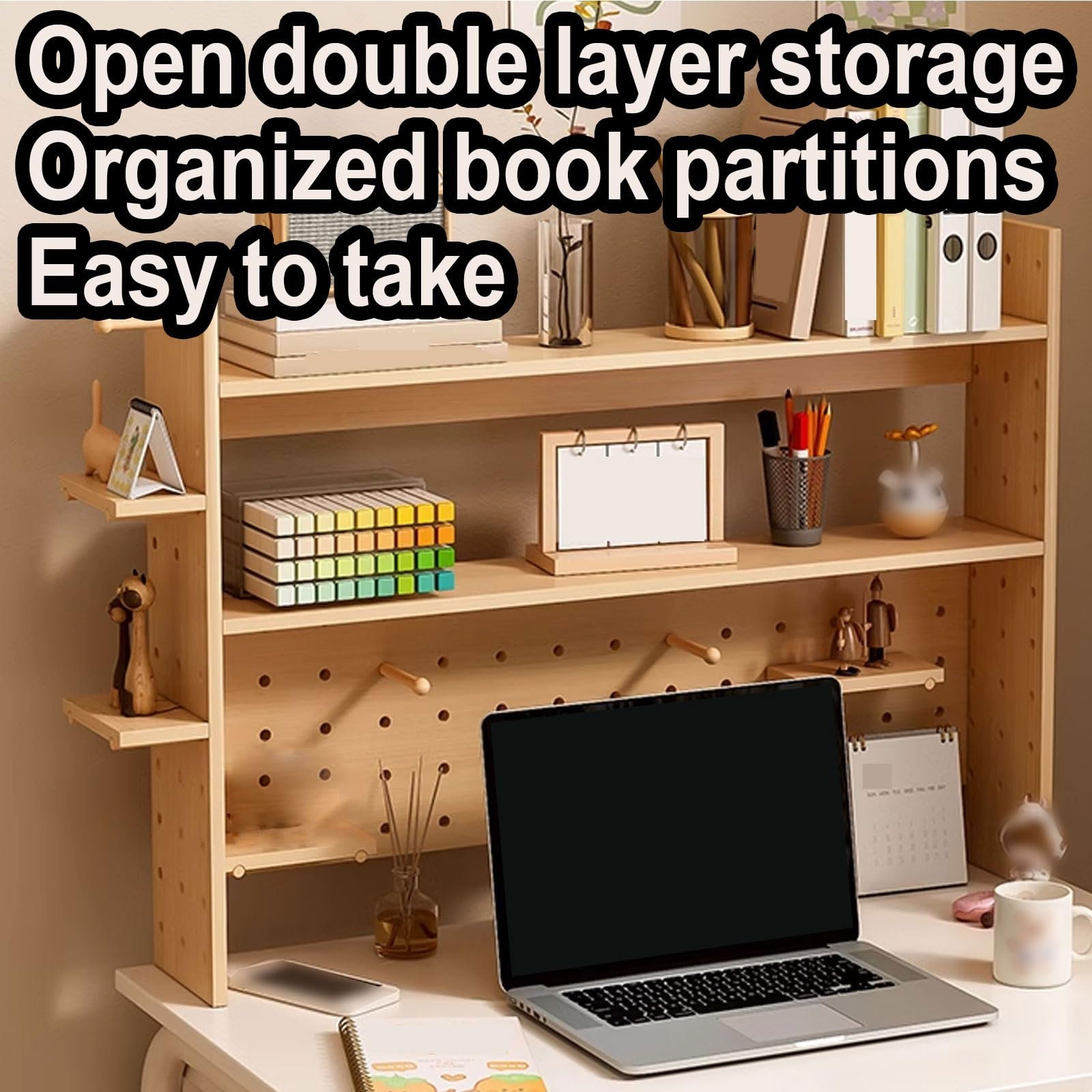 Schreibtischregal Holz Hergestellt Aus Hausgemachten Brettern Büro-Schreibtisch-Aufbewahrungsregal, Bücherregal Aus Holz (Weiß + Holz) (Color : Log, Size : 115 * 98cm)